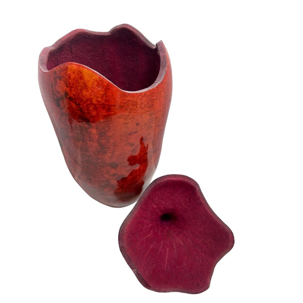 Handcrafted Large Gourd Abstract Chili Pepper Red & Orange With Removable Lid